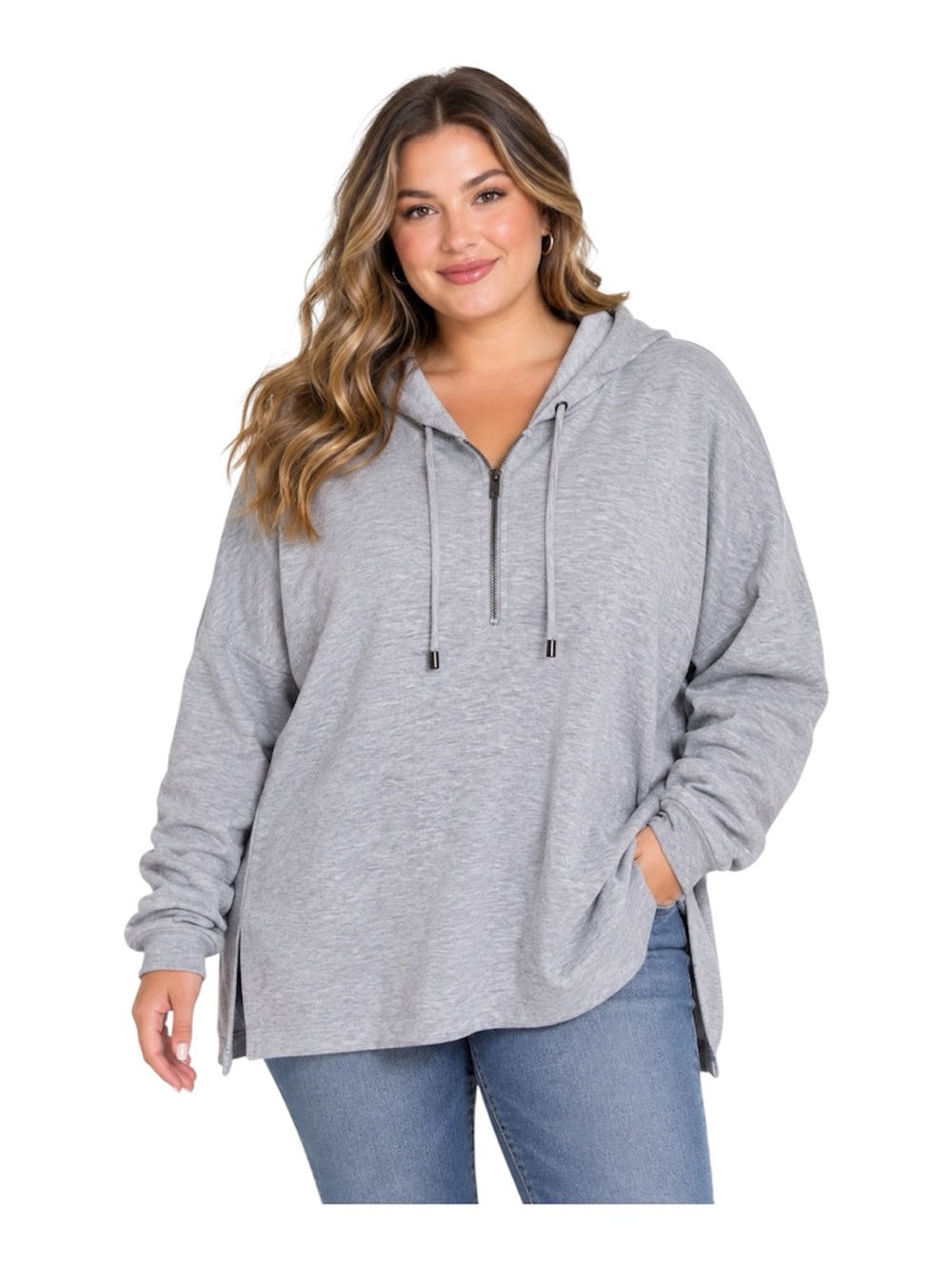 Cable & Gauge Heather Gray Sweatshirt Hooded Size 2X Cozy Chic Soft Girl